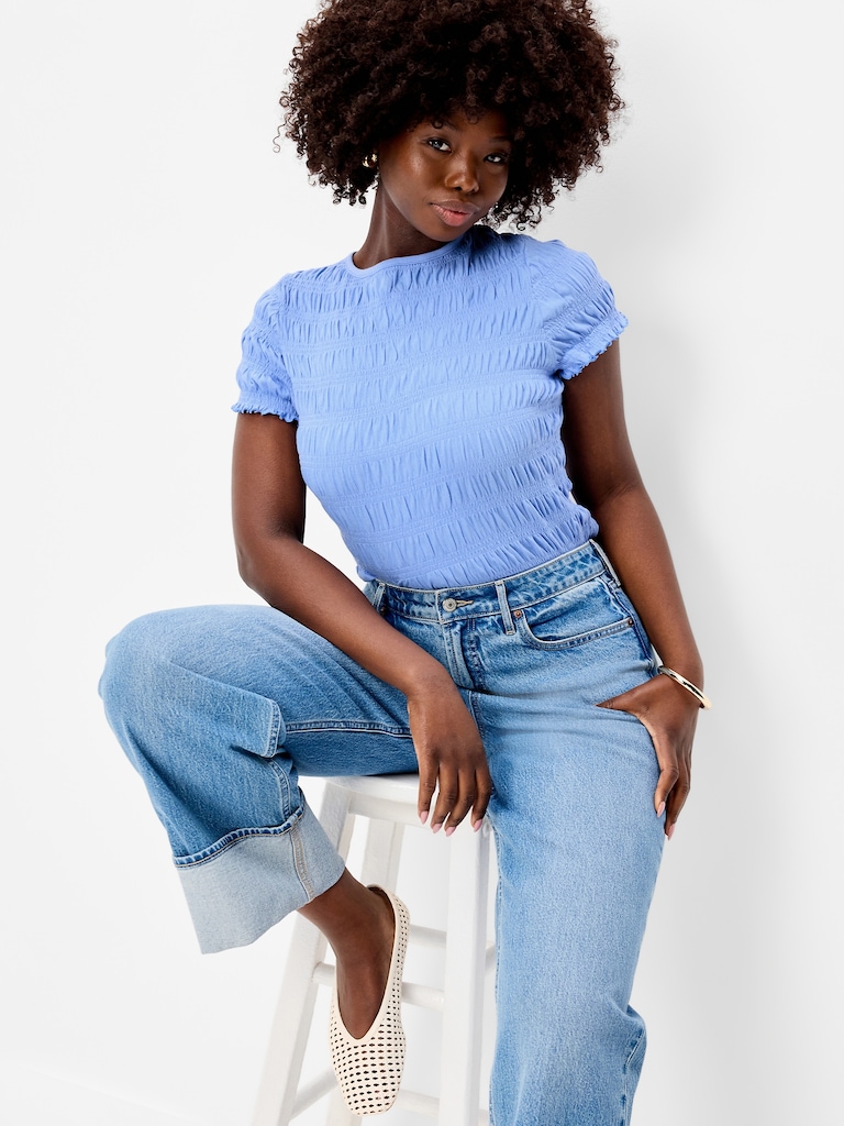 Slit-Neck Smocked Top