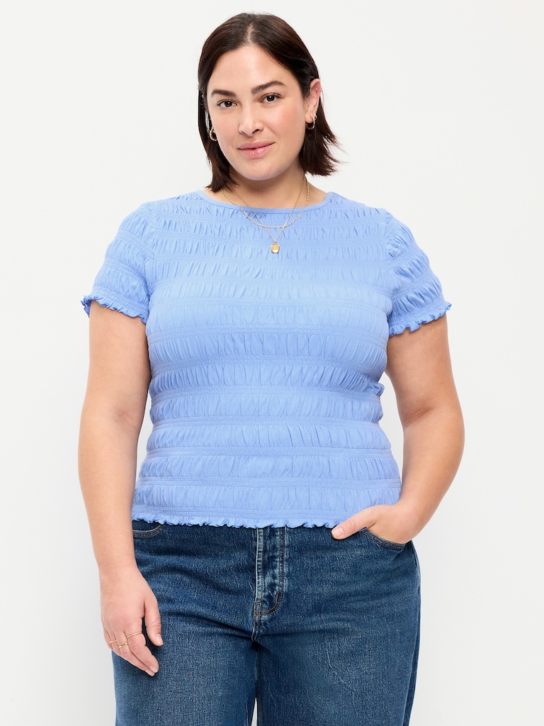 Slit-Neck Smocked Top