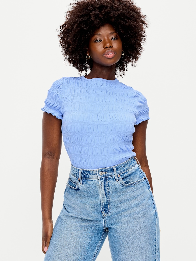 Slit-Neck Smocked Top