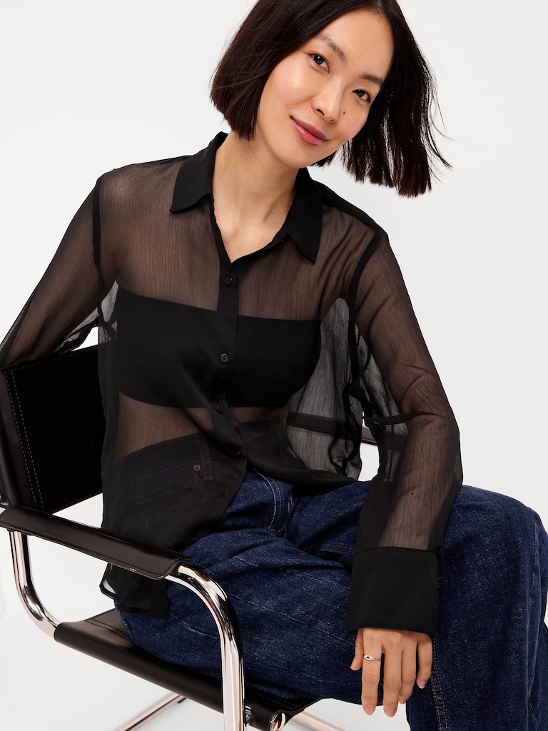 Chiffon Button-Down Shirt