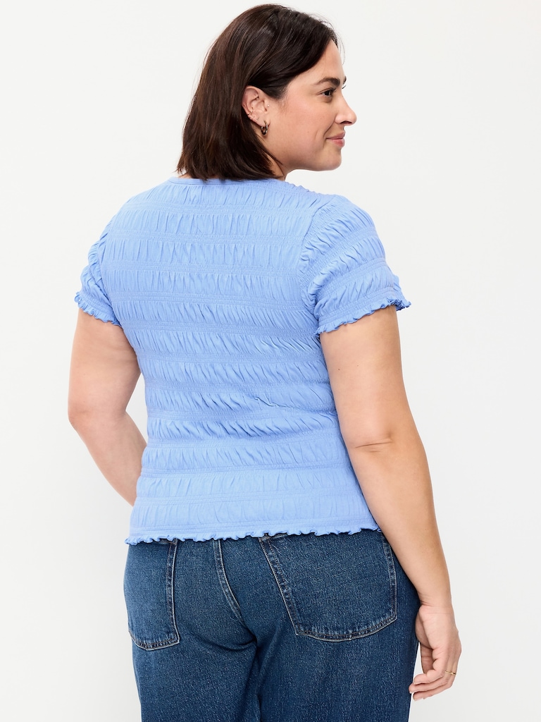 Slit-Neck Smocked Top