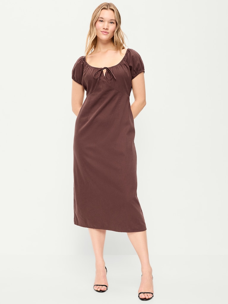 Short-Sleeve Scoop-Neck Midi Dress