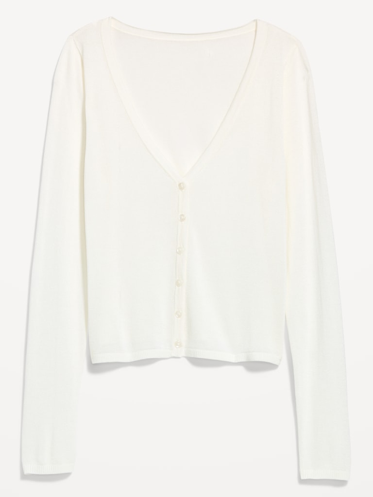 V-Neck Long-Sleeve Sheer Cropped Cardigan