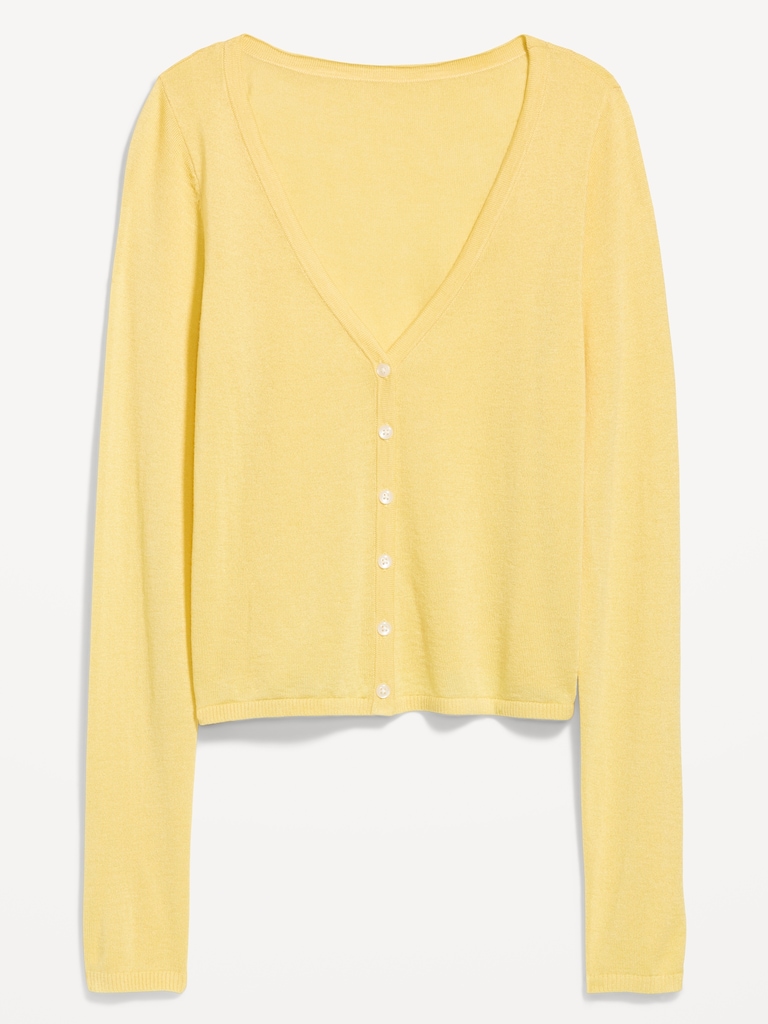 V-Neck Long-Sleeve Sheer Cropped Cardigan