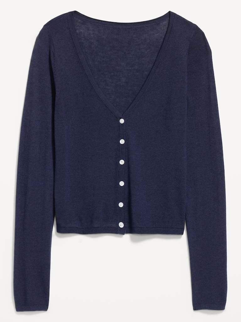 V-Neck Long-Sleeve Sheer Cropped Cardigan