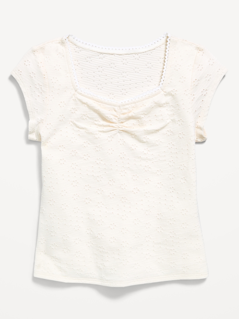 Short-Sleeve Eyelet-Knit Top for Girls