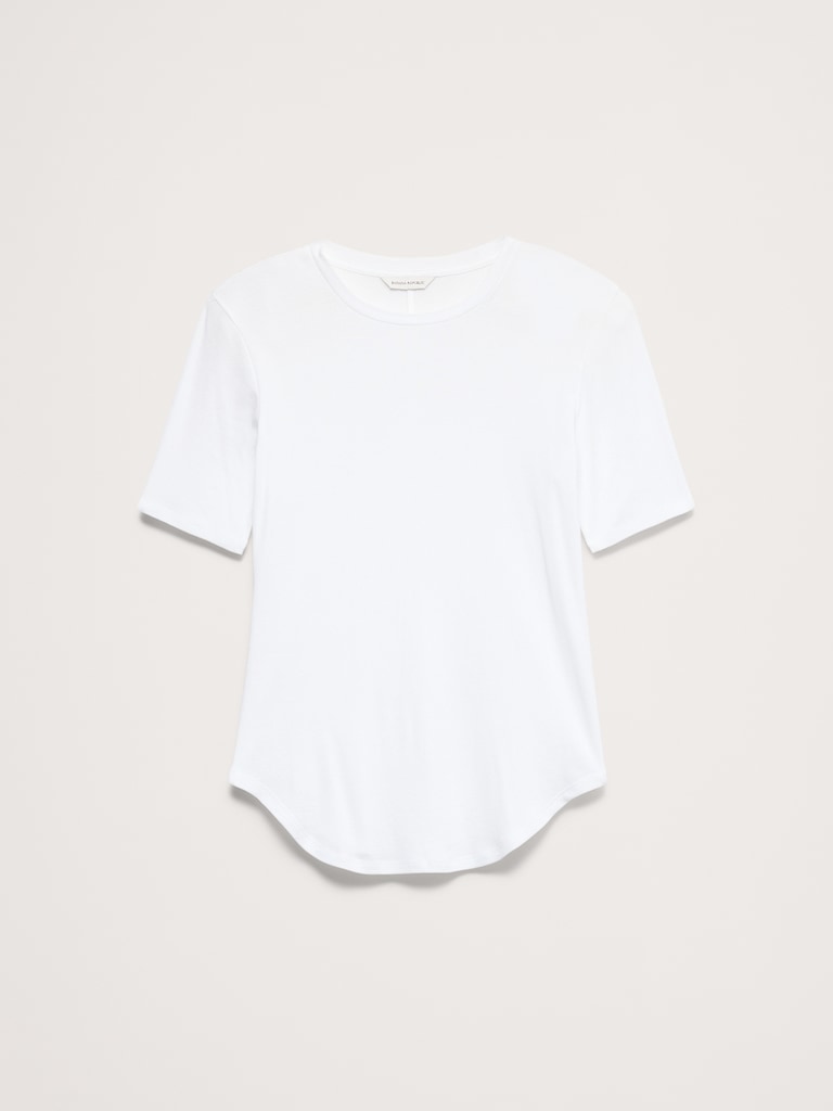 Baby Rib Cotton Elbow-Sleeve T-Shirt