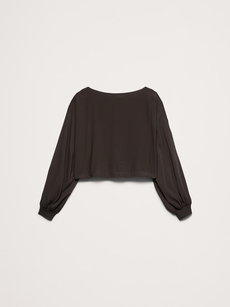 Smocked Georgette Boatneck Top