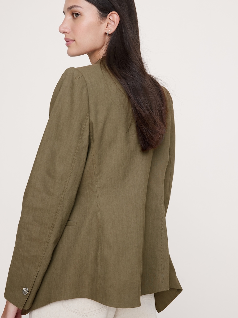 Stretch Linen-Viscose Long Blazer