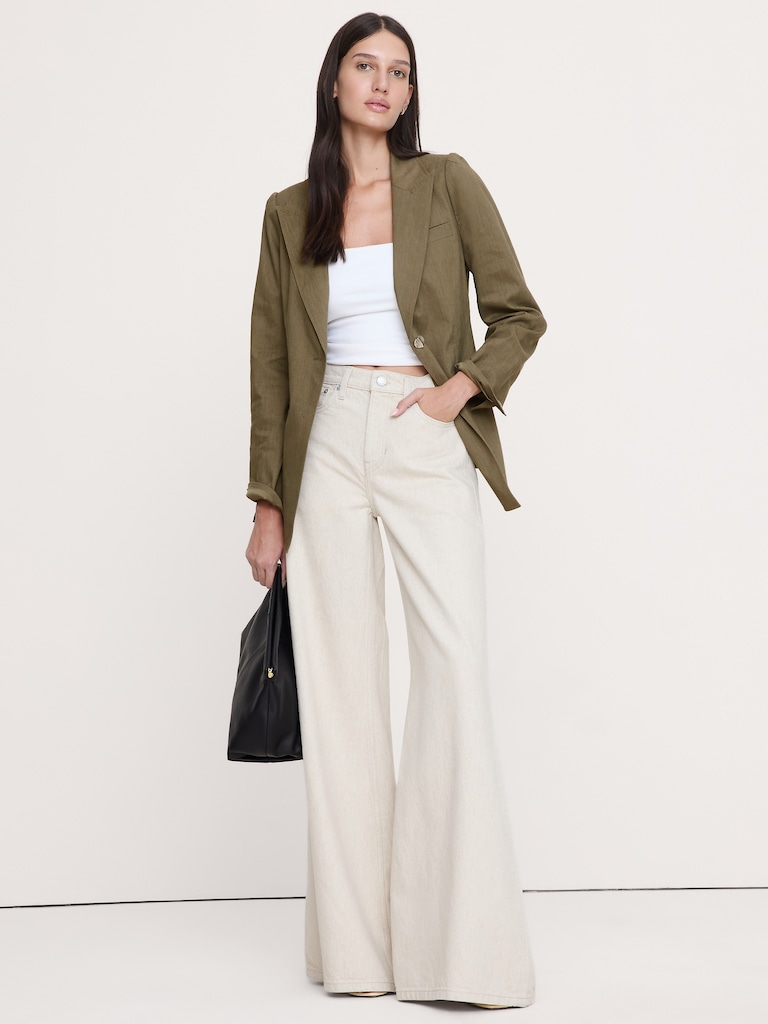 Stretch Linen-Viscose Long Blazer