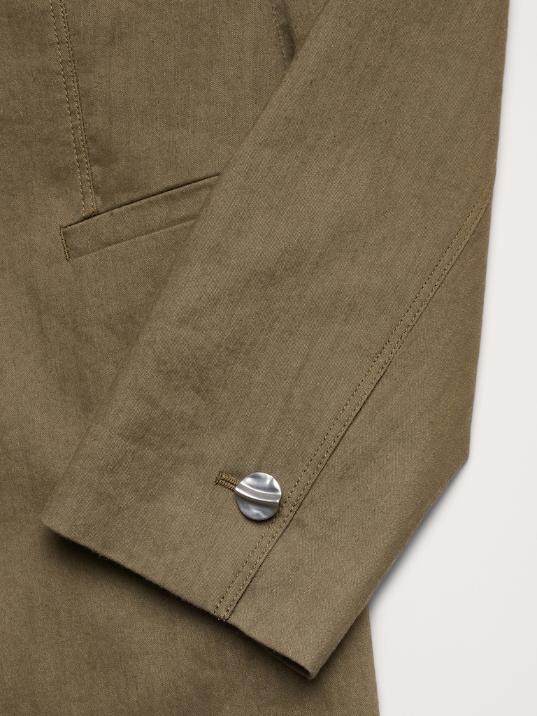 Stretch Linen-Viscose Long Blazer