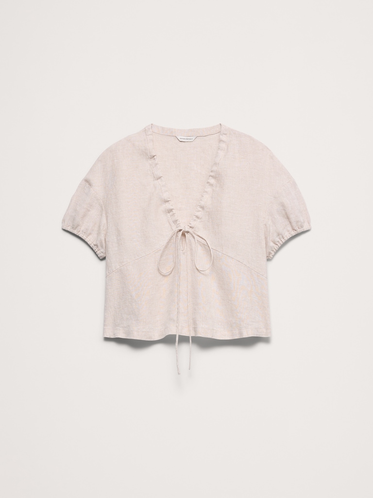 Linen Tie-Front V-Neck Top