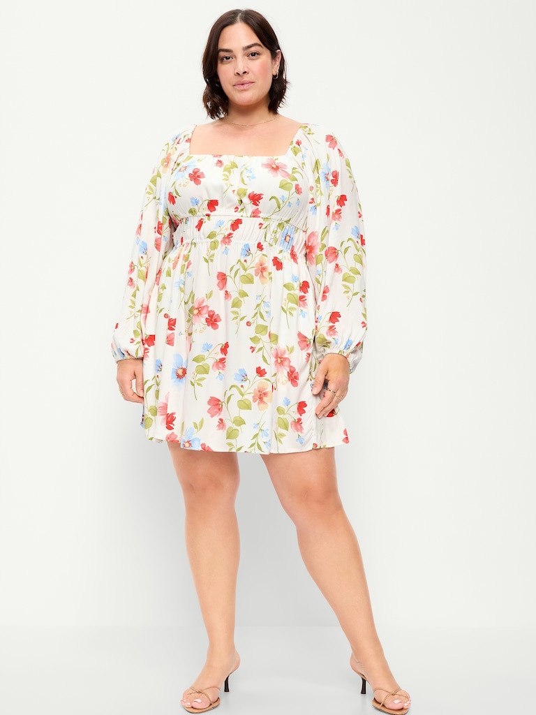 Long-Sleeve Crepe Mini Dress