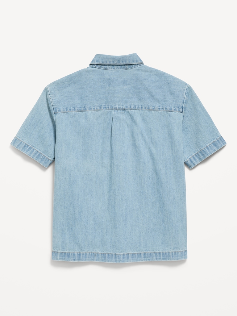 Short-Sleeve Boxy Denim Shirt for Boys
