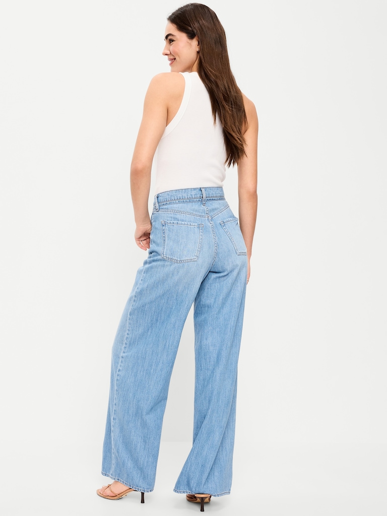 High-Waisted Baggy Wide-Leg Drawstring Jeans