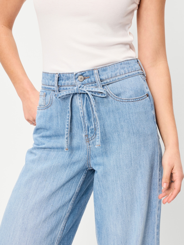 High-Waisted Baggy Wide-Leg Drawstring Jeans