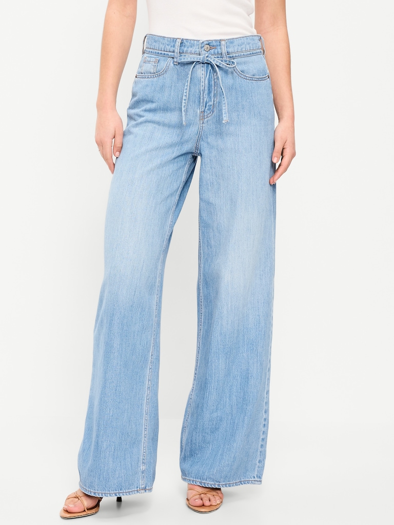 High-Waisted Baggy Wide-Leg Drawstring Jeans