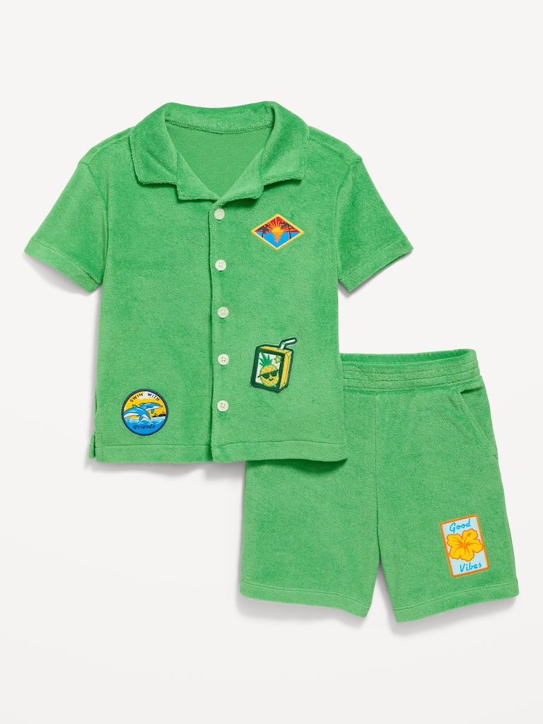 Short-Sleeve Terry Embroidered Shirt and Shorts Set for Toddler Boys