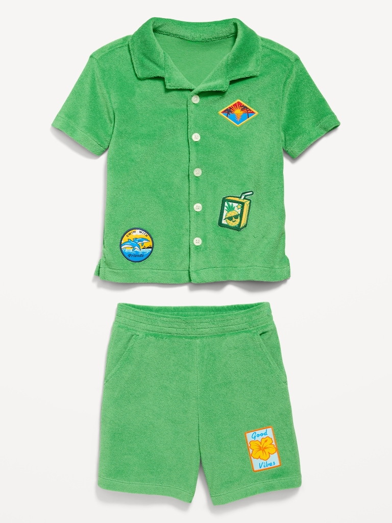 Short-Sleeve Terry Embroidered Shirt and Shorts Set for Toddler Boys