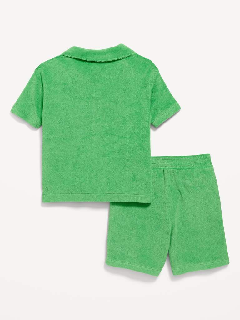 Short-Sleeve Terry Embroidered Shirt and Shorts Set for Toddler Boys