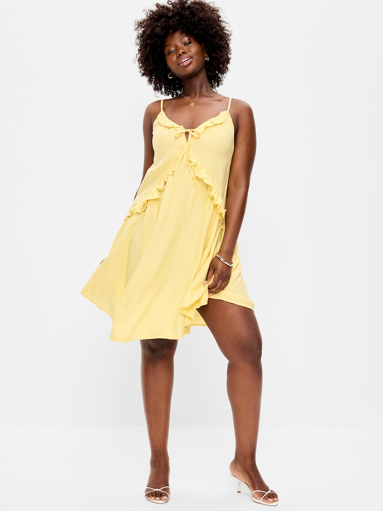 Ruffle-Trim Asymmetrical Mini Dress