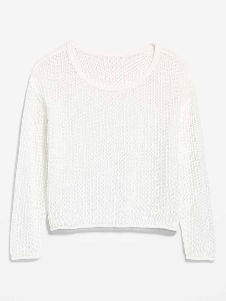Open-Stitch Cropped Sweater