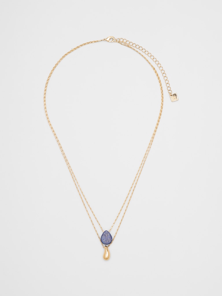Layered Lapis Bean Delicate Chain Necklace