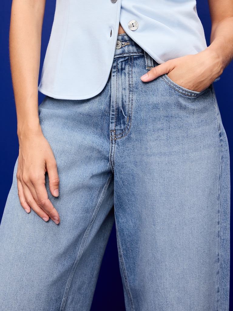 High-Waisted Baggy Wide-Leg Stretch Jeans