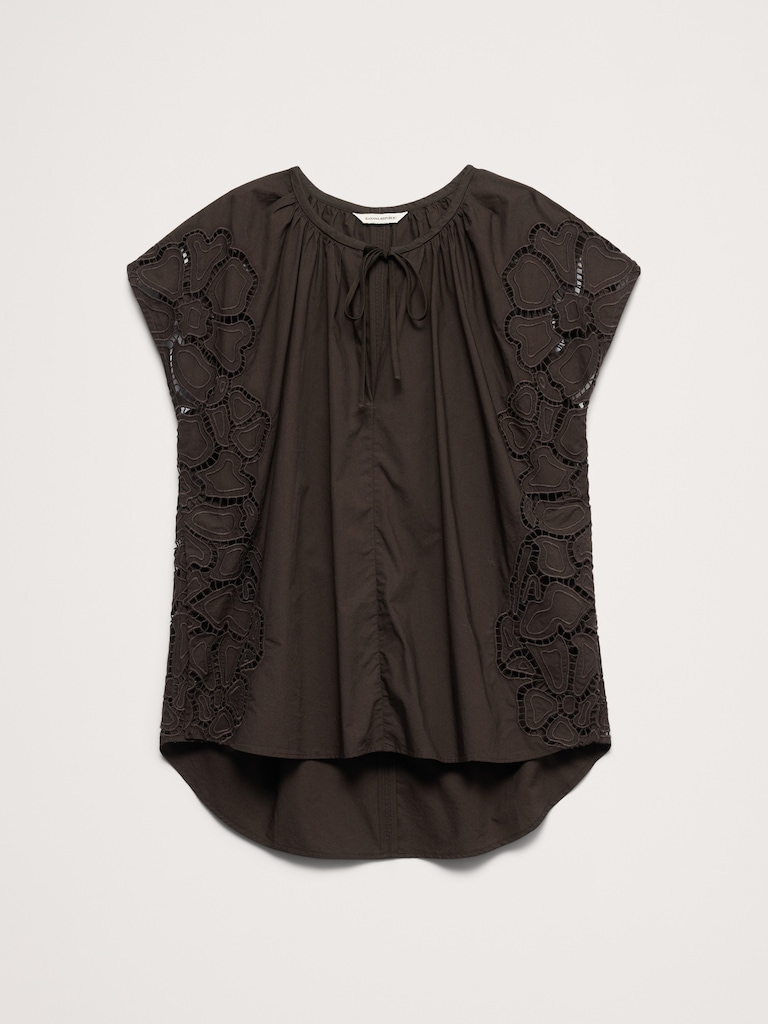 Embroidered Cotton Poplin Split-Neck Tunic