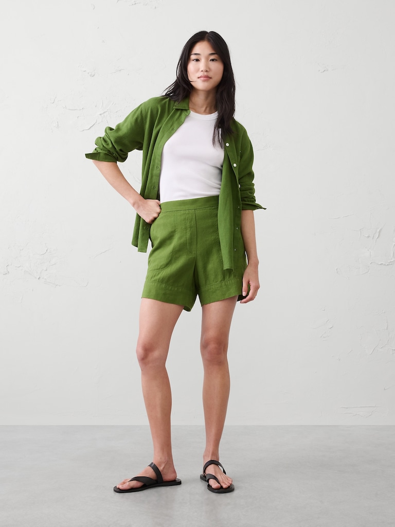 High-Rise Linen-Blend Pull-On Short