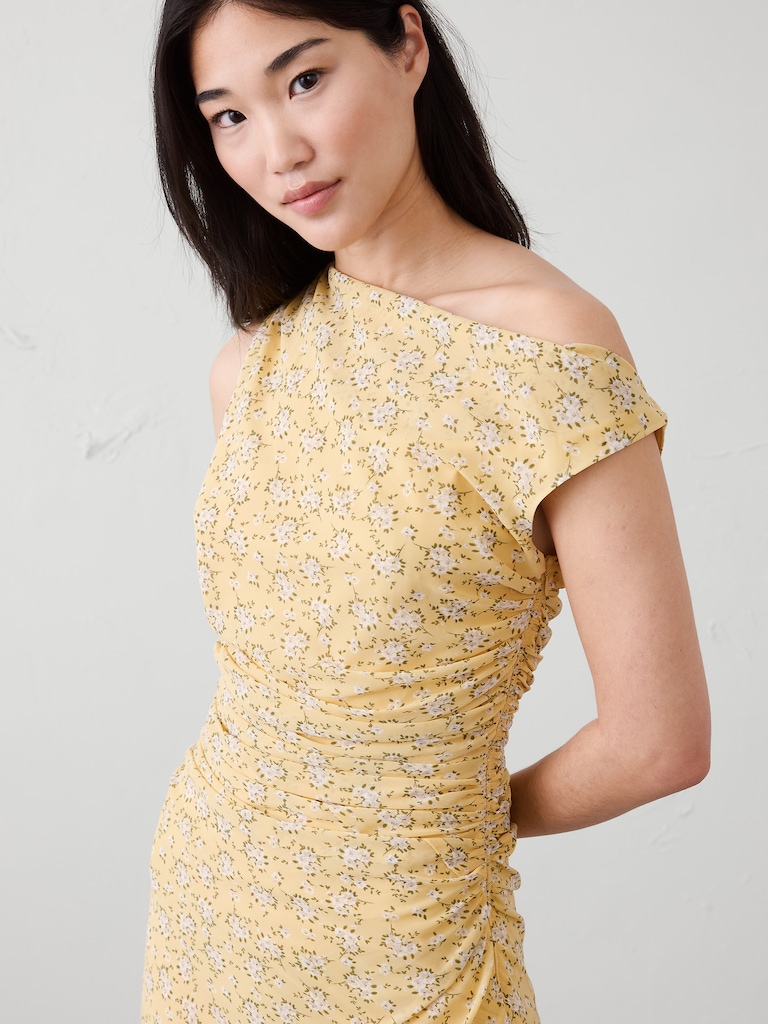 Asymmetrical Side-Ruched Midi Dress