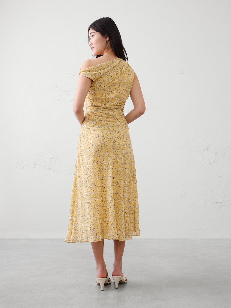 Asymmetrical Side-Ruched Midi Dress