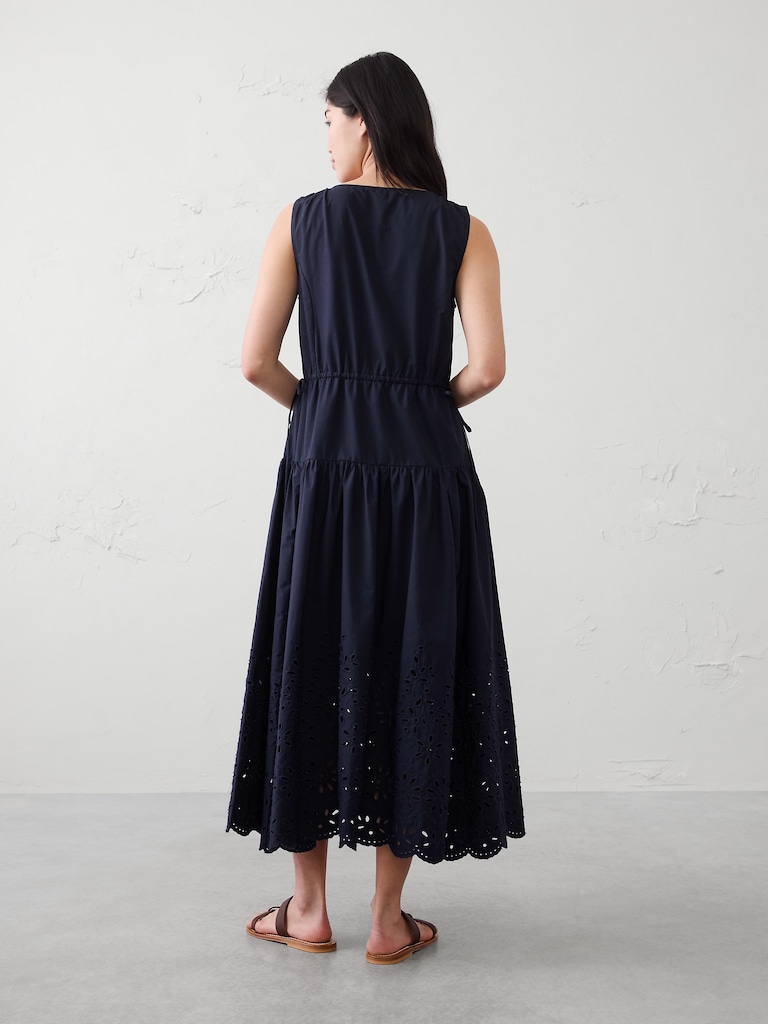 Poplin Eyelet-Hem Midi Dress