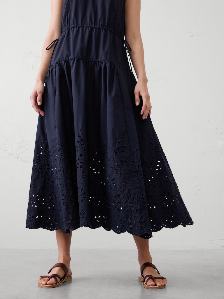 Poplin Eyelet-Hem Midi Dress