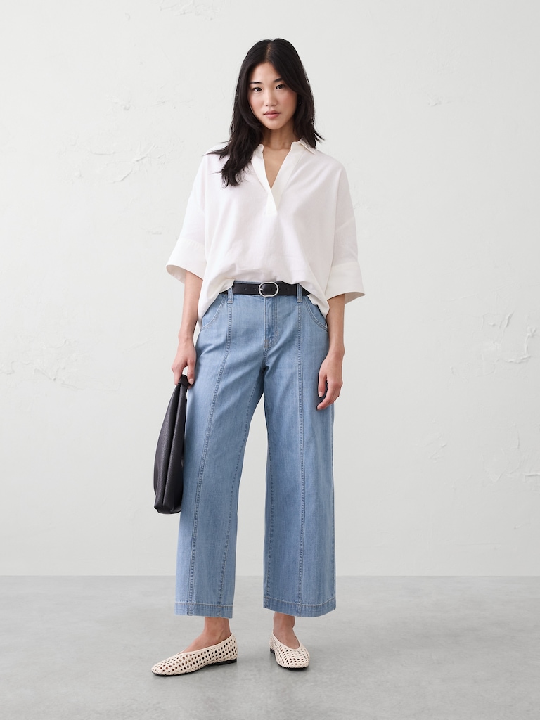 Wide-Leg Mid-Rise Summer Weight Cropped Jean