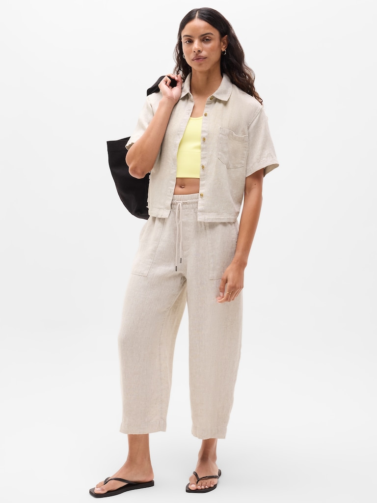 Retreat Linen Easy Barrel Crop Pant
