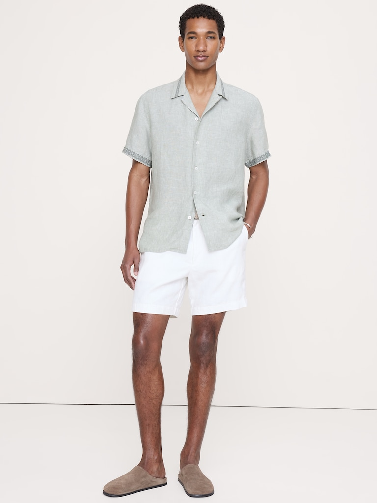 Standard-Fit Embroidered Linen Resort Shirt