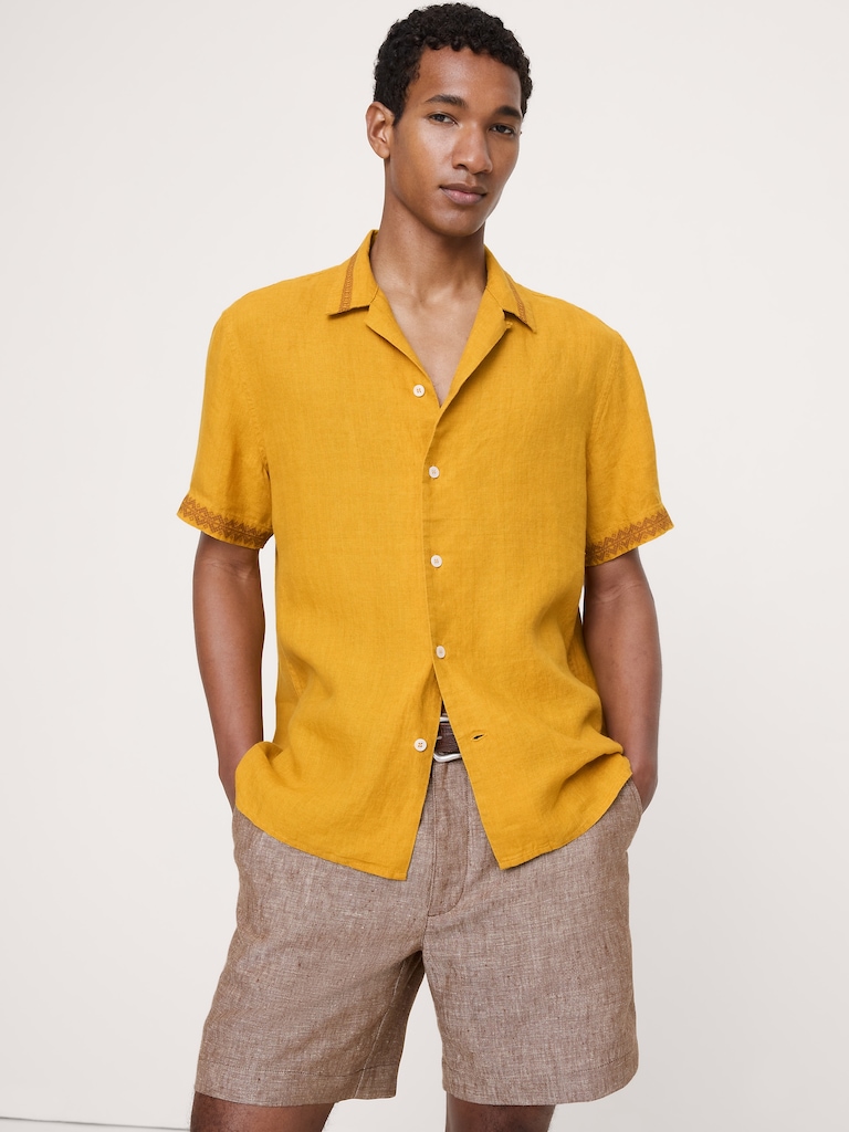 Standard-Fit Embroidered Linen Resort Shirt
