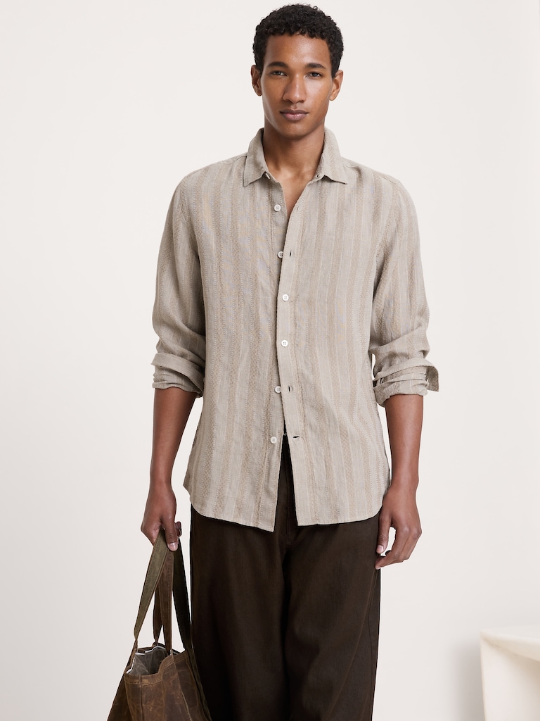 Standard-Fit Textured Linen-Cotton Shirt