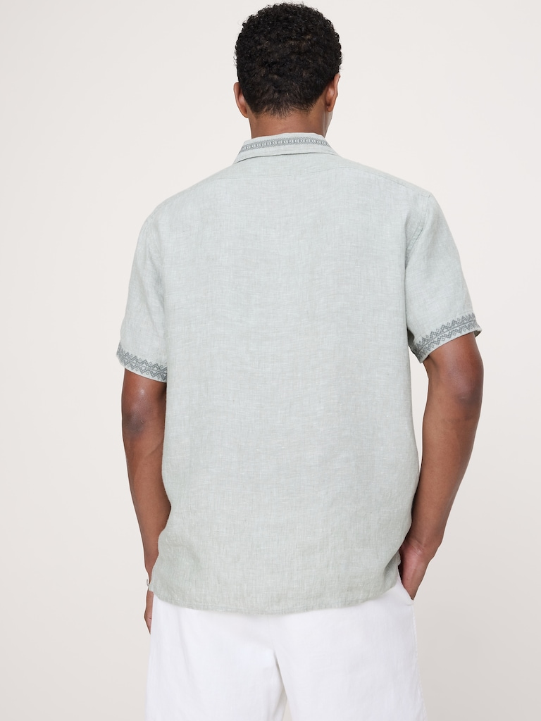Standard-Fit Embroidered Linen Resort Shirt