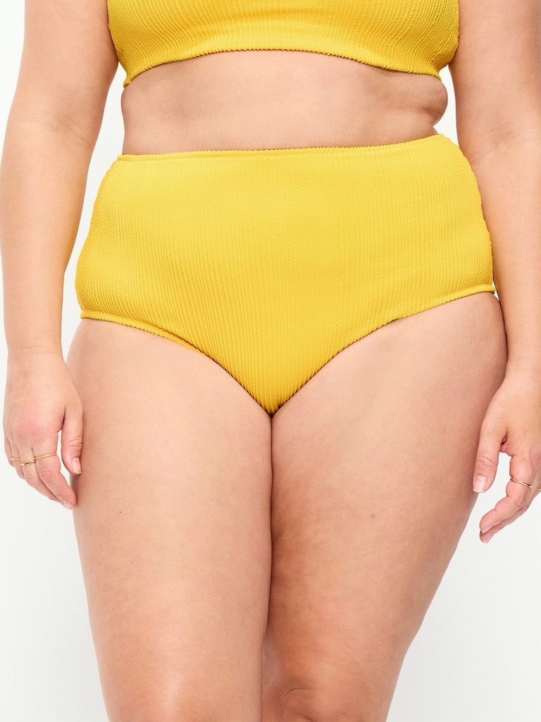 High-Waisted Ribbed Bikini Swim Bottoms