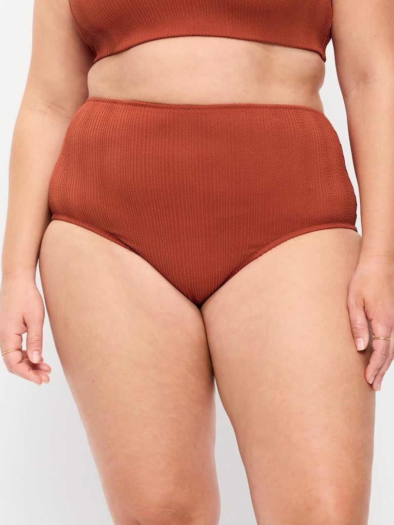 High-Waisted Ribbed Bikini Swim Bottoms