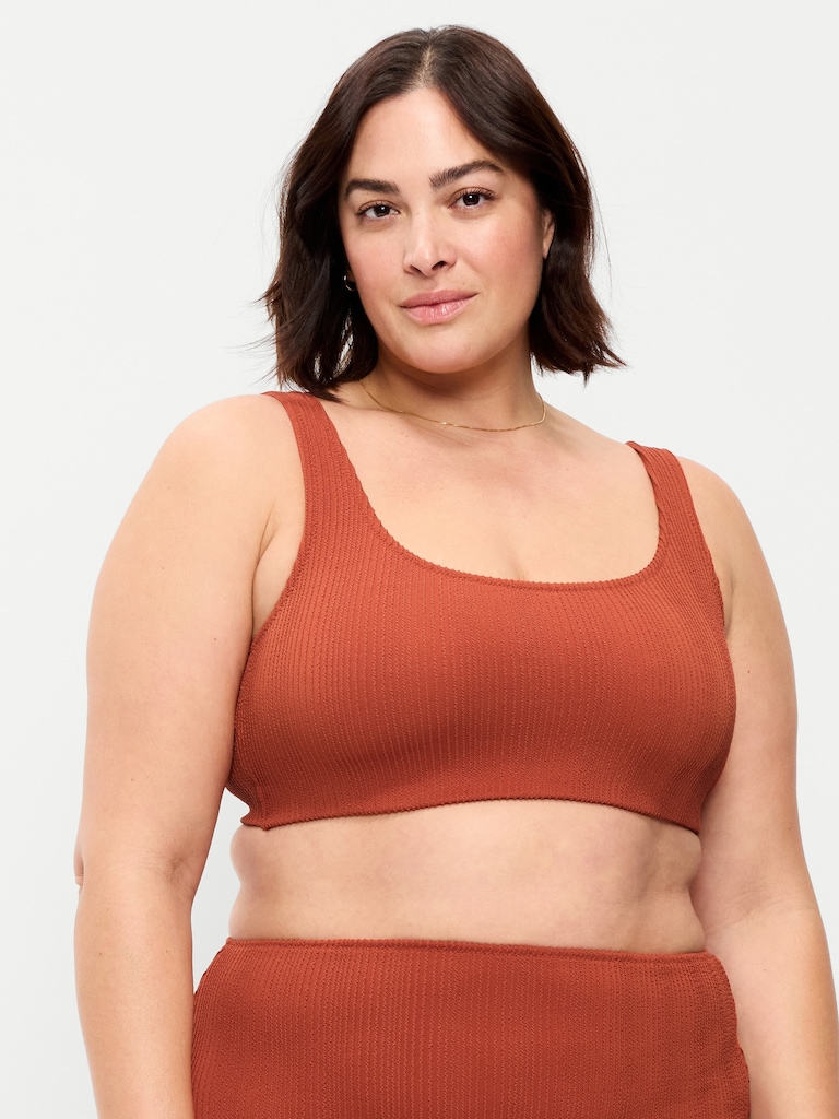 Ribbed Scoop-Neck Swim Top