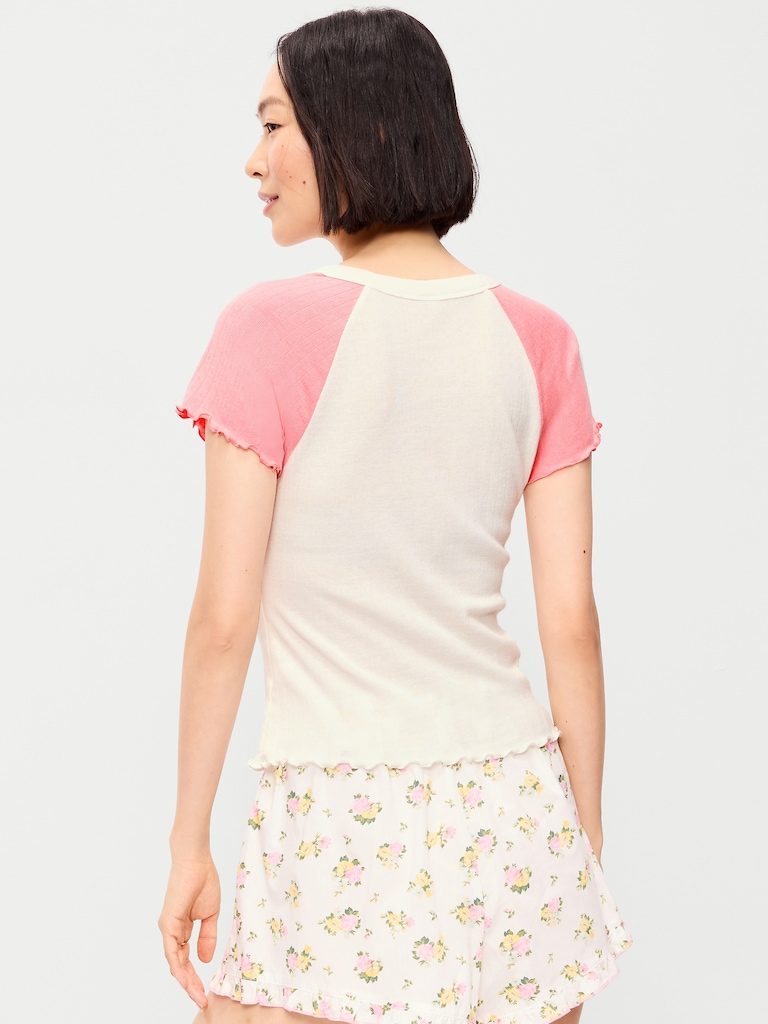 Short-Sleeve Pointelle Sleep Top