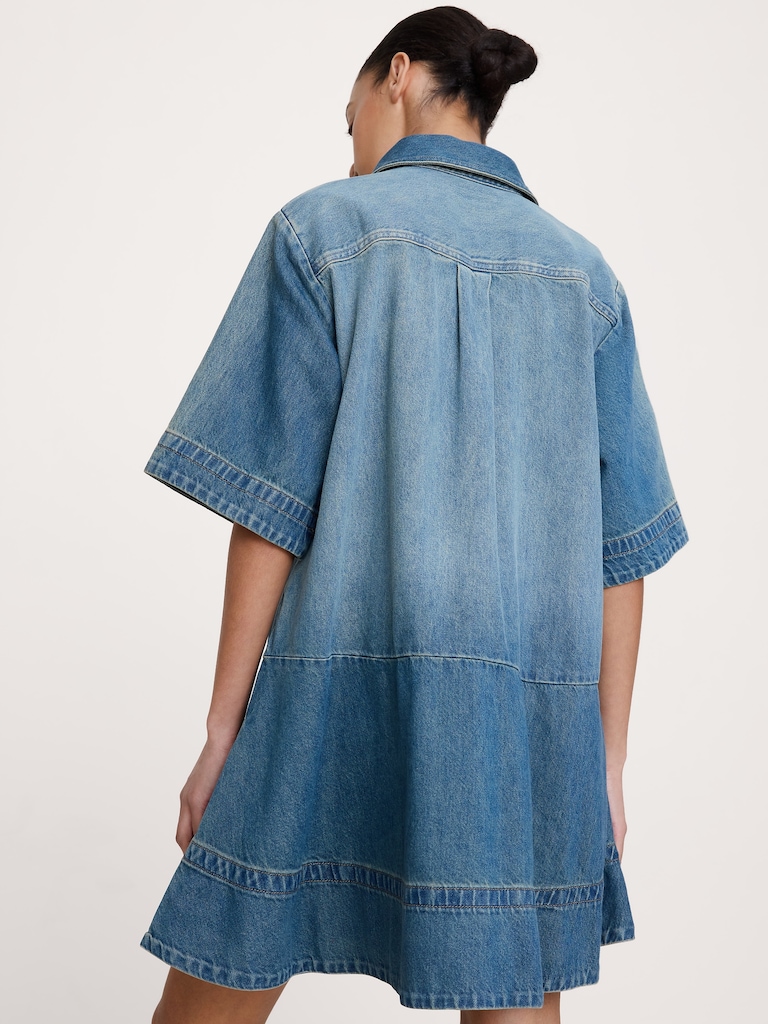 Denim Trapeze Mini Shirt Dress