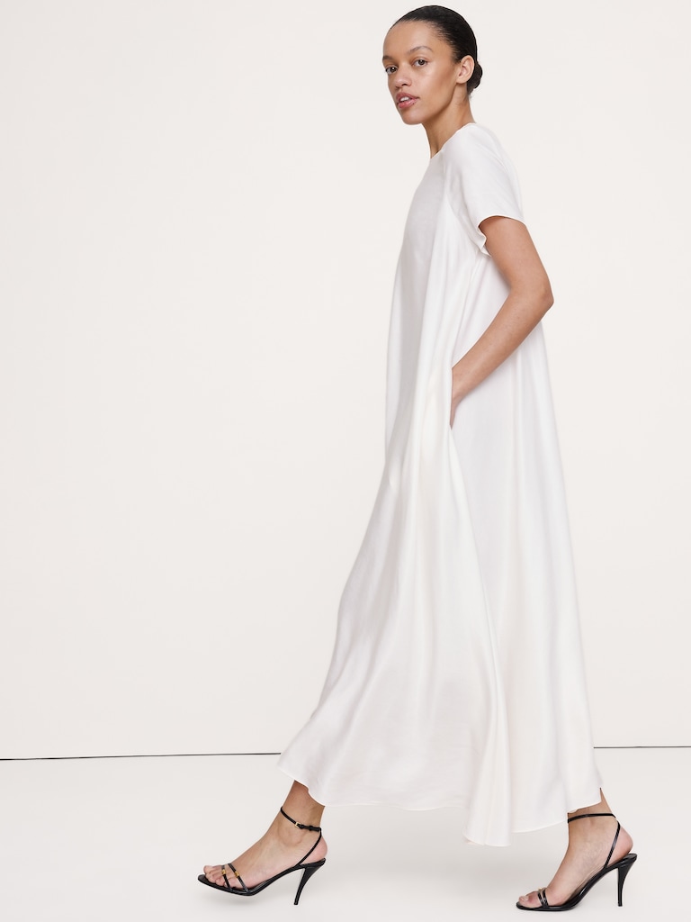 Viscose-Linen Trapeze Maxi Dress