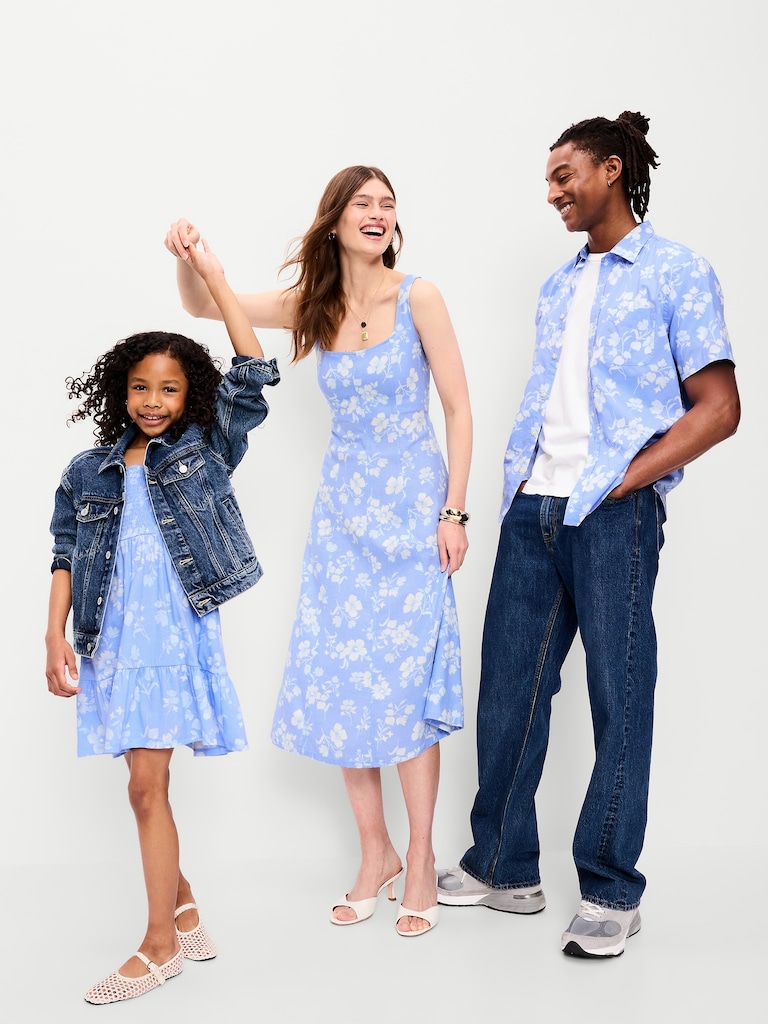 Ruffle-Sleeve Fit & Flare Midi Dress