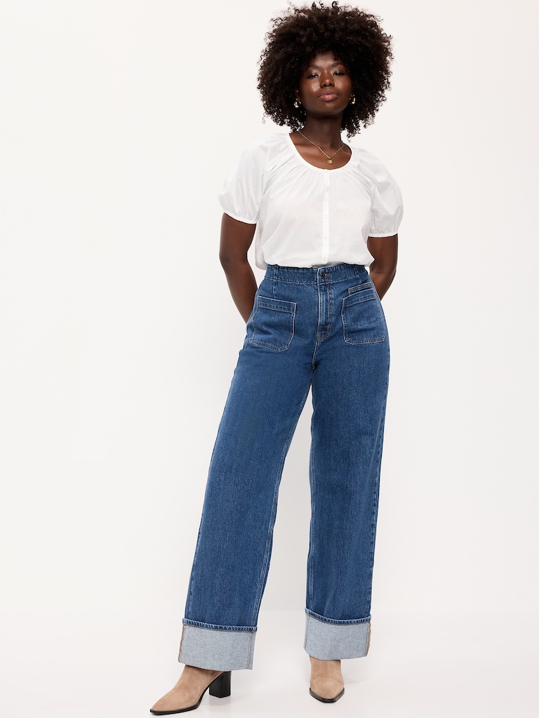 Curvy Extra High-Waisted Cuffed Wide-Leg Jeans