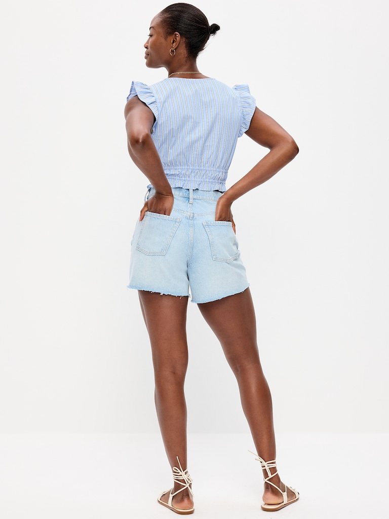 Curvy High-Waisted Baggy Jean Cut-Off Shorts -- 5-inch inseam