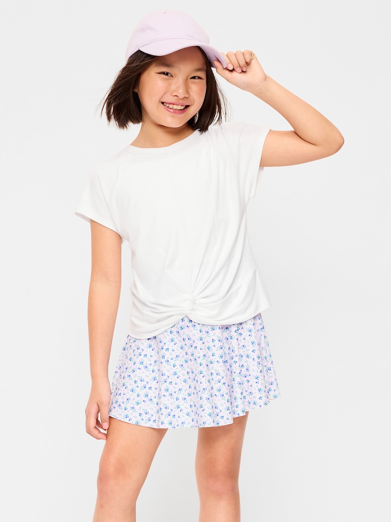 CloudMotion Short-Sleeve Front-Knot T-Shirt for Girls